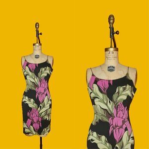 Y2K NICOLE MILLER New York. Silk Floral Print Slip Dress W/Beaded Detail. XS NWT